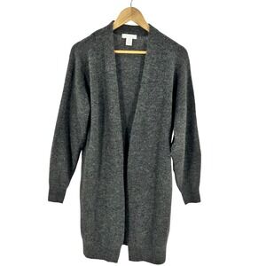 HM Womens XS Dark Gray Longline Open Front Cardigan Knit Sweater Oversized Cozy
